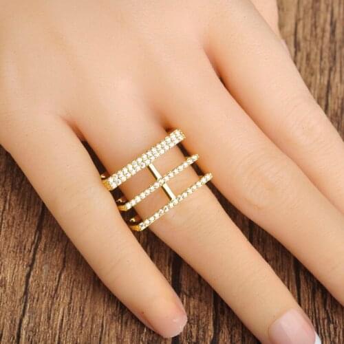 Madrry Copper Metal OL Office Style Square Rings Women Ouro Cubic Zirconia Bague Wide Three Rows Finger Rings Anillos joyas