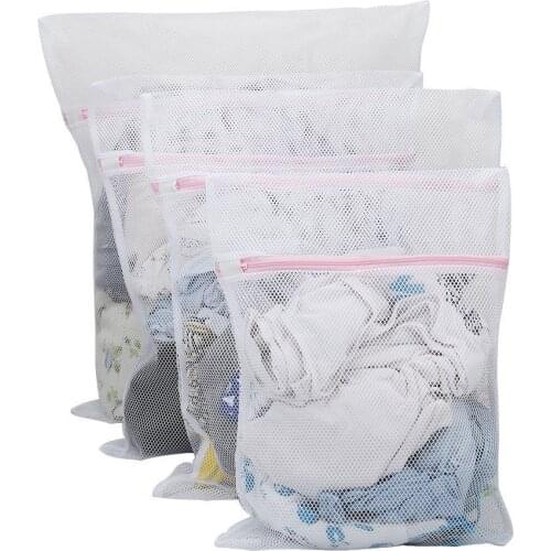 Large Net Washing Bag, Set of 4 Durable Coarse Mesh Laundry Bag with Zip Closure for Clothes, Delicates