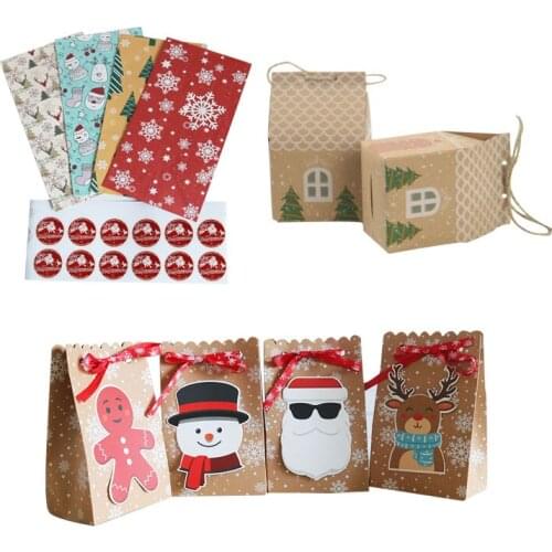 Merry Christmas Paper Box Candy Bag Desert Bag Navidad 2019 Christmas Decorations for Home Festive Party Supplies