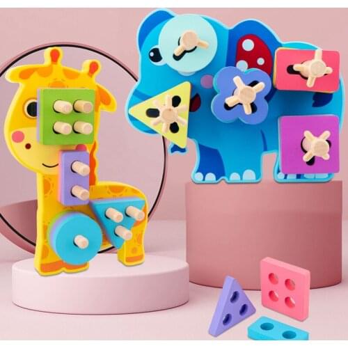 Montessori Wooden Geometric Shape Sets of Columns Puzzle Matching Building Blocks Color Recognition Wooden Childrens Toys