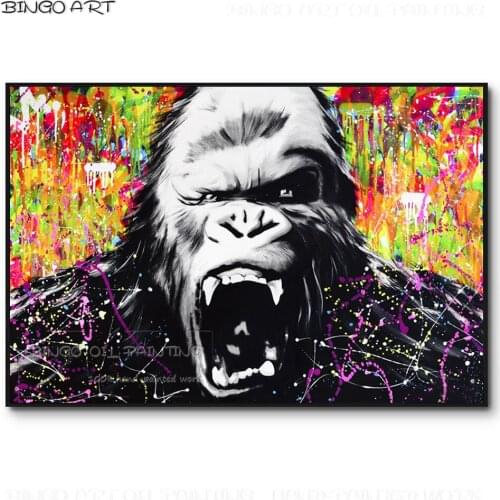 Cheap Price Hand-painted Modern Beast Gorilla Howling Oil Painting Handmade Canvas Painting Fiercely Beast Gorilla Oil Painting