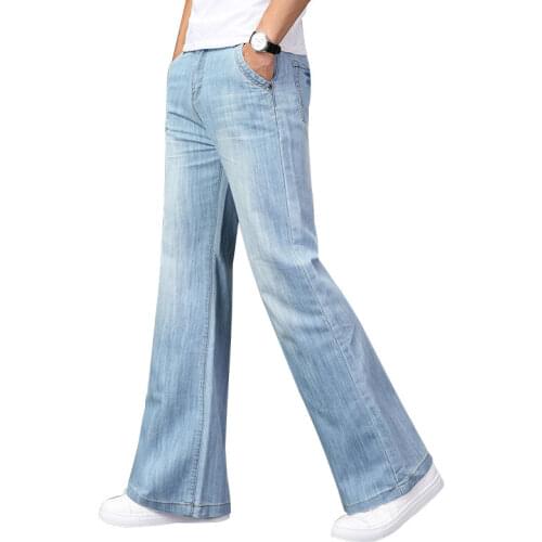 2021 Autumn Big Flared Jeans Mens Womens Boot Cut Denim Pants Loose Fashion Clothing Designer Classic Light Blue Trousers