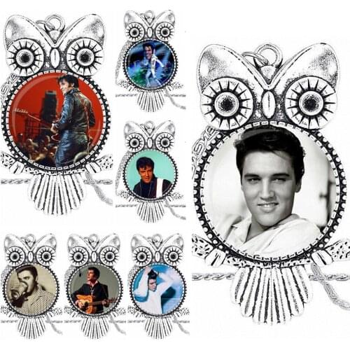 EJ Glaze Rock Star Elvis Presley Glass Pendant Galaxy Pendant Necklace Women Plated Necklaces Jewelry For Girls Handmade Gift