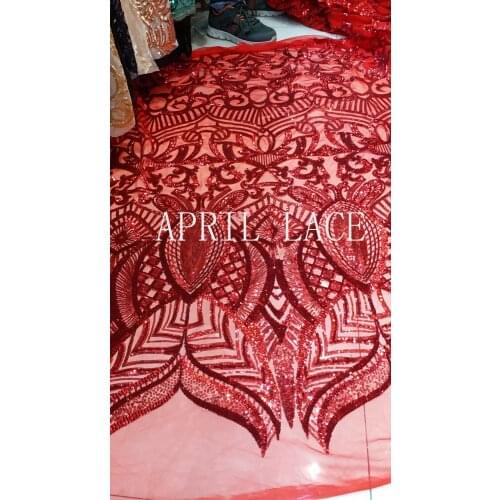 HOT sale 5yards luxury TOP01 # red sequin sexy african party dress mesh tulle lace fabric for occasion/ sawing wedding dress
