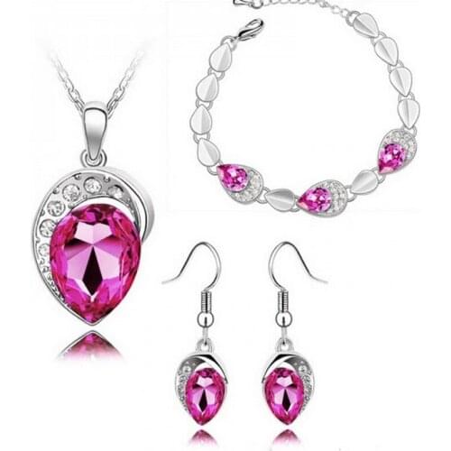 2016 Hot Sale Fashion Heart Crystal Pendants Necklace/Earrings Wedding Accessories Jewelry Sets For Women