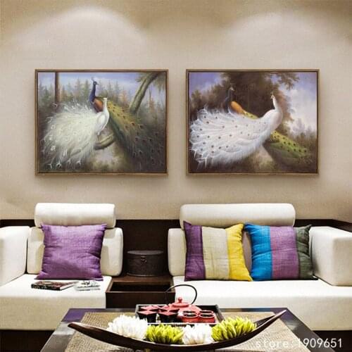 Cotton no frame classical animal peacock scenery canvas printings oil painting printed on cotton wall art decoration picture