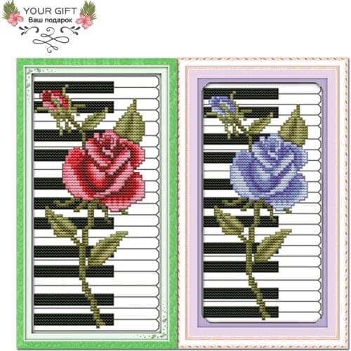 Joy SundayJ243J244 Free Shipping 14CT 11CT Counted and Stamped Rose Piano Red Purple Embroidery DIY Home Decor Cross Stitch Kits