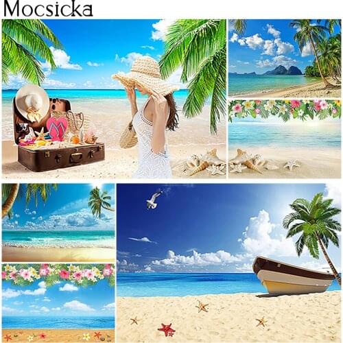 Summer Sea Beach Backdrop Photo Shoot Hawaii Holiday Blue Sky Sailing Photography Background Birthday Portrait Photocall Props