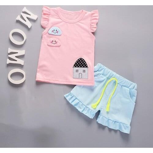 Summer Baby Girl Vest Clothes Sets Cute Girls Flying Sleeve Vests+Denim Shorts Suit Infant Outfit