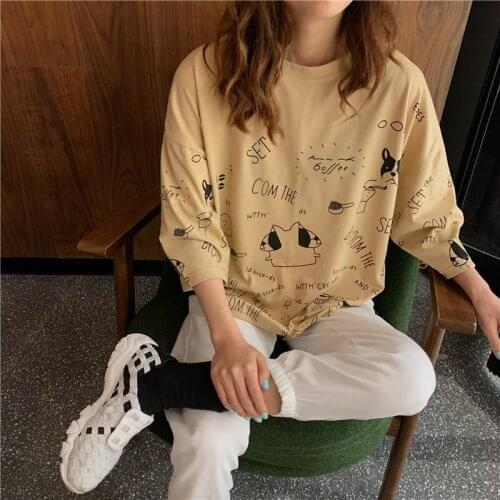 Summer Fresh And Cute Kawaii Puppy Print Girly Style Short-Sleeved Tee Korean Style Youth Casual Loose Girly Top Clothes