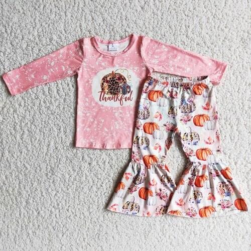 Hot Sale Kids Designer Clothes Girls Fall Fashion Kids Clothing Bell Sets Halloween Baby Girls Boutique Clothing Pumpkins Sets