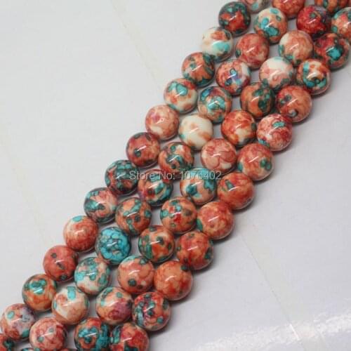 Mini. order is $7! 10mm Beautiful Multicolor More Red Snow Arthur Jaspers Round Loose Beads 15"