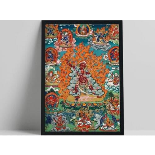 Mystical Oriental Style Retro Poster, Traditional Art Color Wall Stickers, Tibetan Thangka Wall Painting, Ancient Deities Mural