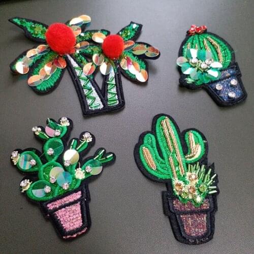 Fashion handmade sequins beaded patches for clothing DIY coconut embroidery appliques parches for clothes Sew on plants patches