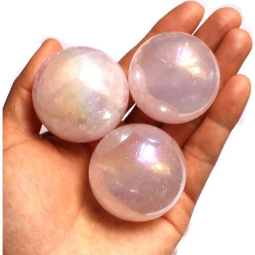 MOKAGY 40mm - 45mm Natural Pink Aura Crystal Quartz Stone Ball 1pc