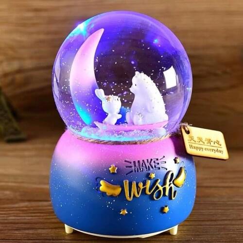 Crystal Ball Music Box Star Bear Fox Wish Birthady Gifts Rainbow Glowing Snowflakes Music Box Home Decoration Desktop Ornament