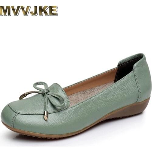 MVVJKE big size 35~43 Fashion Shoes 2018Spring/Autumn Women Ballet Flats Soft bottom Genuine Leather Womens shoes Casual Flat