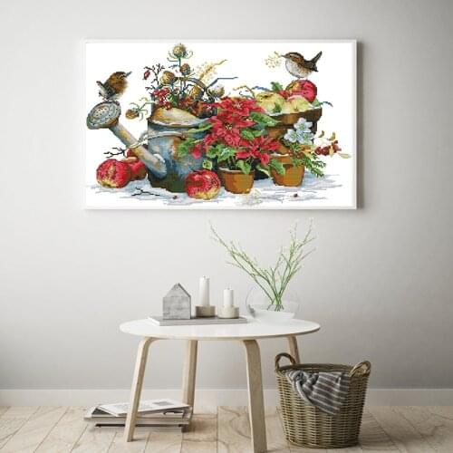 Flower Pot and Birds Patterns Embroidery Set DIY Hand Made Counted Cross Stitch kit DMC Cotton Thread Home Decoration Wholesale