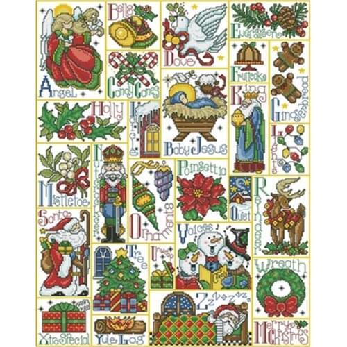 Christmas 26 letter illustration counted 11CT 14CT 18CT Cross Stitch Set DIY Cross-stitch Kit Embroidery Needlework Home Deco