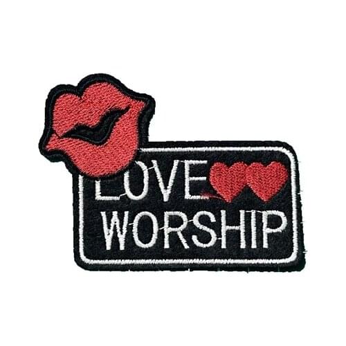 LOVE WORKSHIP White Black Red Lips DOUBLE HEART Patch Embroidery Sewing Accessories Badge Stikers Clothing Decoration Applique