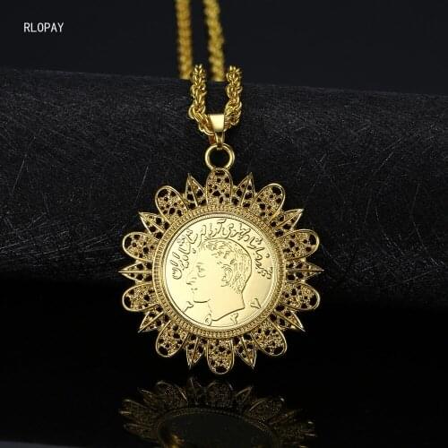 New Middle Eastern Necklace with Gold Plated Twist Pattern Flower Shape Pendants for Women Turkish Coin Necklaces