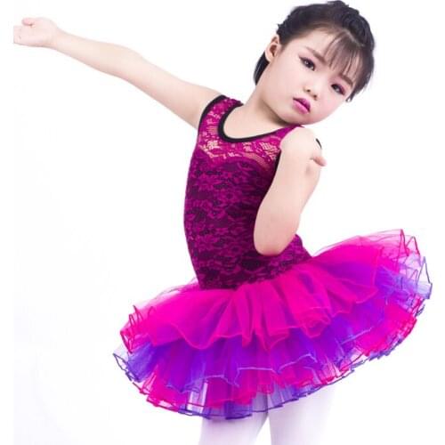 New Kids Ballerina Outfit Purple Lace Flower Ovelay Ballet Tutu Dress Four Layers of attached fluffy tulle Ballet Costume