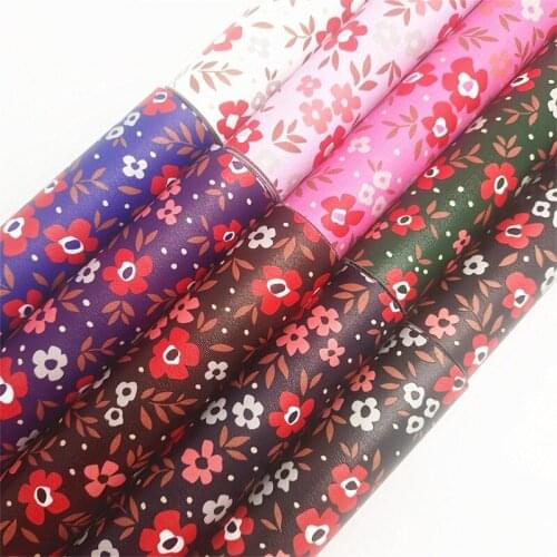 Onefly Wholesales Dropshipping Leather Supplier Flowers Printed Faux Leather Felt Backing Vinyl Sheets For Bow DIY FZ137A