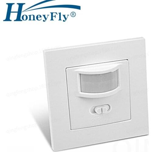 HoneyFly Infrared PIR Motion Sensor Switch 220V 300W PVC Embedded Wall Lamp Bulb IR Sensor Switch Timing Auto On/Off
