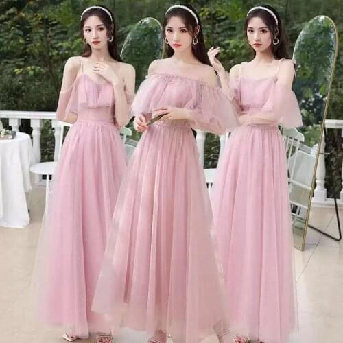 Bridesmaids Dresses Short V-Neck A-Line Off The Shoulder Lace Tulle Spaghetti Straps Floor-Length Women Wedding Party Gown E453