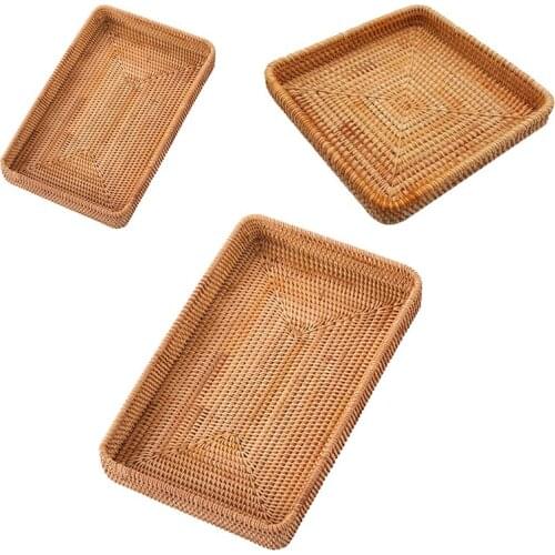 Rattan Woven Storage Fruit Basket Wicker Baskets Decorative Bread Fruit Food Display Box Handicrafts Organizer