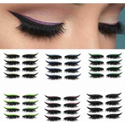 8pcs Eyeliner And Eyelash Sticker Reusable Black Stripe Makeup Eyeliner Double Eyelid Tape Black Eyelash Stickers Cat Eye Makeup