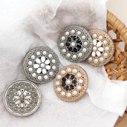 HENGC Retro Round Pearl Gold Metal Dress Buttons For Clothing Women Coat Suit Wedding Decorative Sewing Accessories Wholesale
