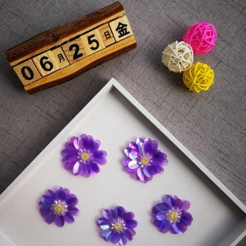 Purple flower rhinestone beaded sequins patches embroidered sew on patch applique patches for clothes parches para la ropa