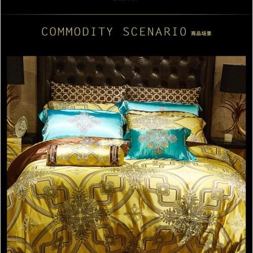 Luxury Satin Plain Jacquard Embroidery Bedding Set European Style Duvet Cover Sheet King Queen Pillowcase 4/6/8/10 PCS