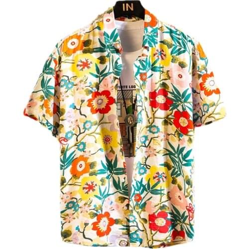 QJ CINGA New Short-Sleeved Printed Shirt Men Single Breasted Lapel Summer Beach Shirts In 25 Colors Camisa Mens Chemise 5xl