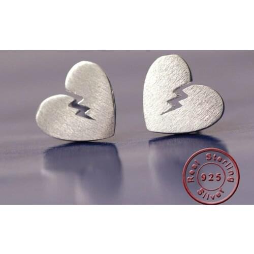 Amxiu Broken Heart Earrings 100% 925 Sterling Silver Stud Earrings Jewelry Fashion Earrings For Women Men Students Accessories