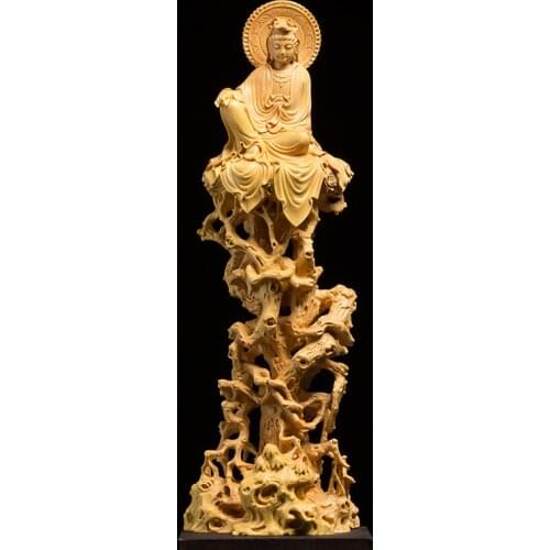 Boxwood 20cm 25cm Guanyin Bodhisattva Sculpture Guan Yin Wood Collection Buddha Statue Worship Home Decor