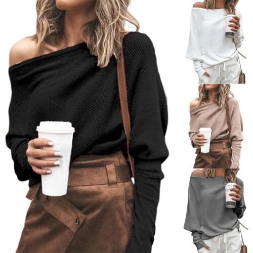 50% Wholesales Women Sweater Off Shoulder Raglan Sleeve Pullover Knitted All Match One Shoulder Top for Daily Wear