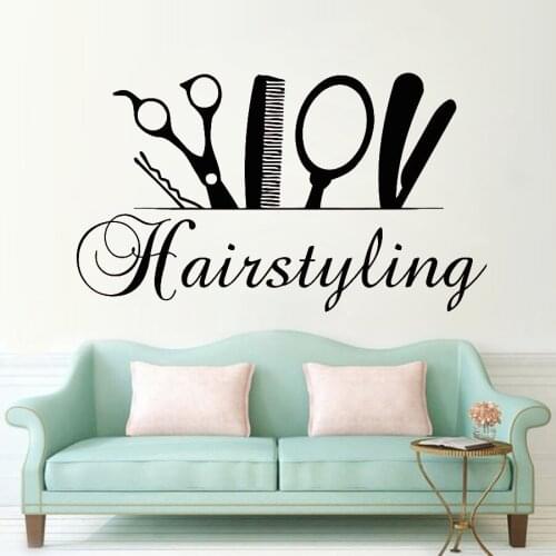 Hairdresser Beauty Salon Wall Decals Vinyl Hair Salon Tools Scissor Style Wall Stickers Removable Decoration Wallpaper Z050