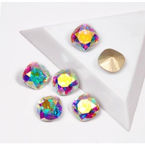 Top Quality AB Color Cushion Cut Shape Crystal Non Hotfix Nail Art Rhinestone Super Bright Glass Strass 3D Nail Art Decorations