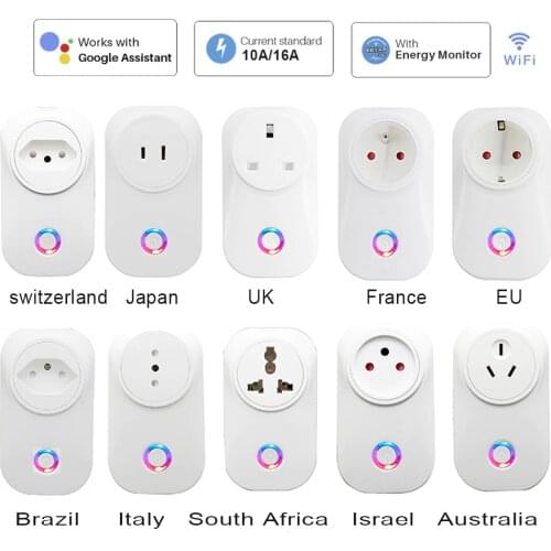 WIFI Smart Socket Smart Plug Tuya EU UK Swit AU BR FR JP Israel Ita ZA Plug 10A 16A Remote Control Alexa Google Home Energy Moni