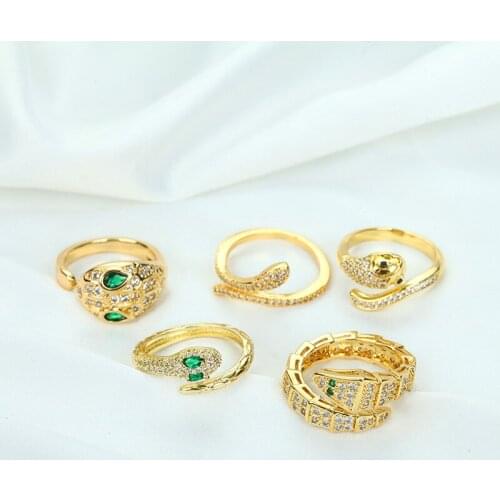 Daihe Luxury Snake Ring Women 18K Gold plated Adjustable Colorful Crystal Zircon Copper Rings For Women Preferred Gift Jewelry