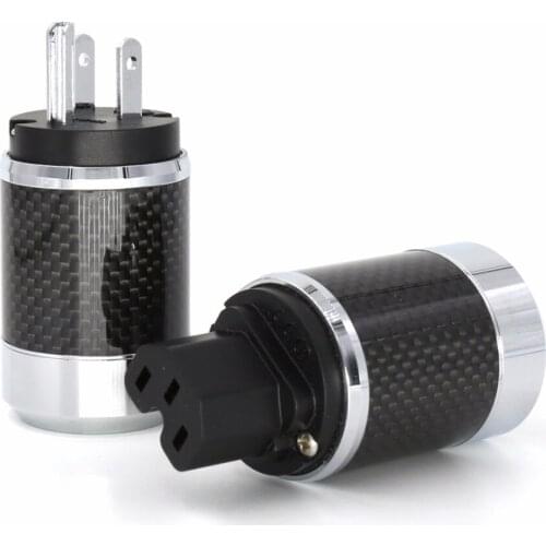 1pair Rhodium Plated US Power Cord Plug Carbon fiber US AC power plug male and female for hifi Audio