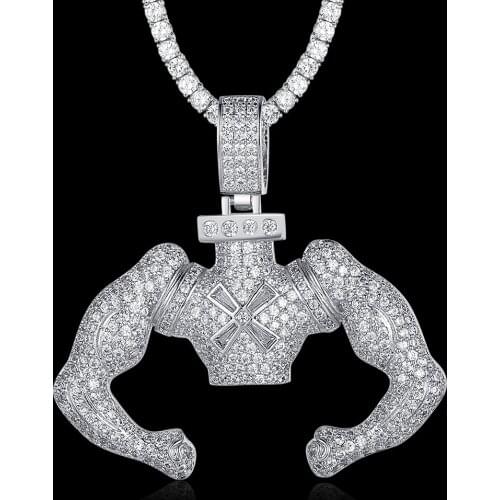 100% Micro Zircon Hip Hop Hercules Muscle Pendant Necklace For Men Jewelry Iced Out Necklaces CZ Rapper Jewelry Party Wholesale