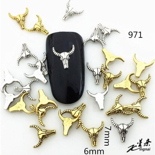 100pcs Japanese nail DIY patch retro-alloy metal bull-head-horn and goat-horn nail ornaments