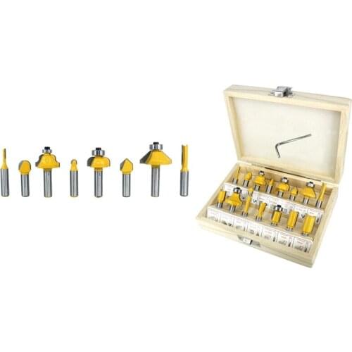 15Pcs 8mm Router Bit Set Trimming Straight Milling Cutter & 1 Pcs Black Metal Collet Nut 12.7mm Center Hole Diameter
