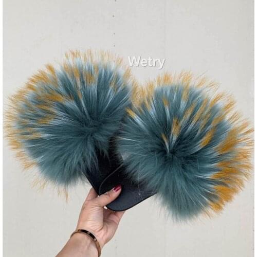 2020 fox fur Slippers Cute beach slide size 36-45 Happy Feet Happy client Fur Slide