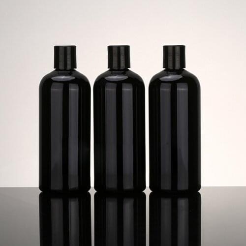 400ml 15pcs/lot empty black plastic shampoo bottles with black disc lid,empty essential oils cosmetic packaging shower gel