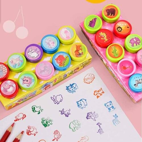 Round Multicolor Fun 6/10/12 Pcs Cute Panda Child DIY Scrapbook Kids Stamp Cartoon Rubber Stamps Scrapbooking Reward Toy