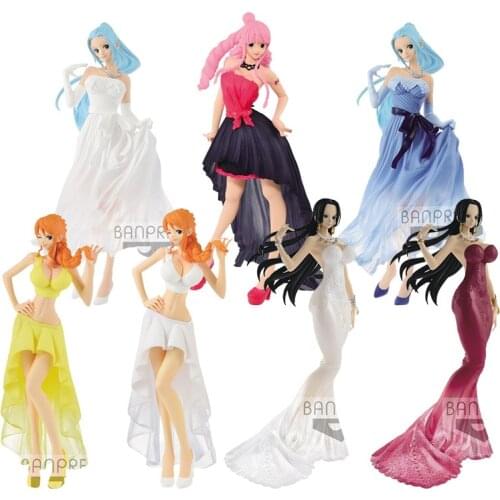 Bandai Original BANPRESTO One Piece LADY EDGE Wedding Dress Female Emperor Nami Perona Weiwei Set Sexy Figure Model Decoration